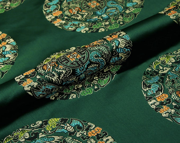 Chinese Five Dragons Symbol Satin Brocade Floral 59"W Brocade Jacquard Satin 5 colors on SALE, Upholstery, Quilting and Sewing fabric,