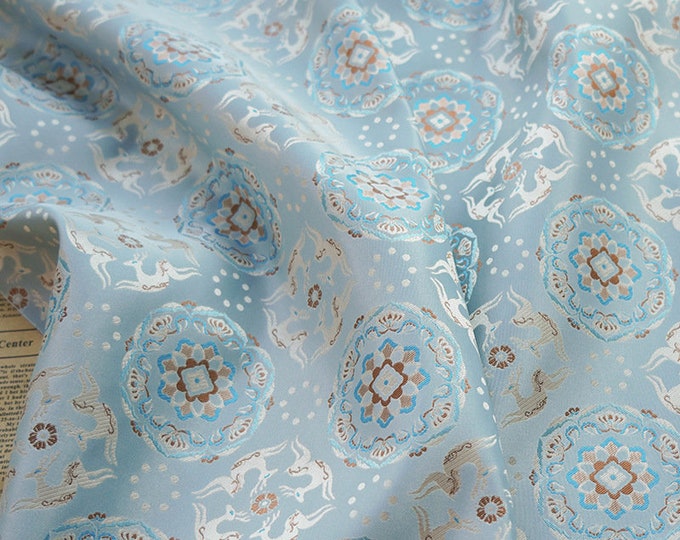 Chinese Brocade Tang Suit, Han Clothing, doll making, Shirt Jacquard Fabric, Upholstery, Quilting, Sewing, drapery, decor, DIY/ fabric, 65"