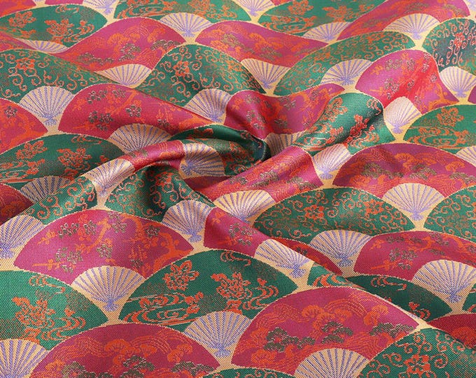 58" Song Brocade, White fans silk Brocade, Emperor Tibetan, Upholstery, Decor, Costume, Curtain, Handbag, Sewing, DIY/Fabric by the meter