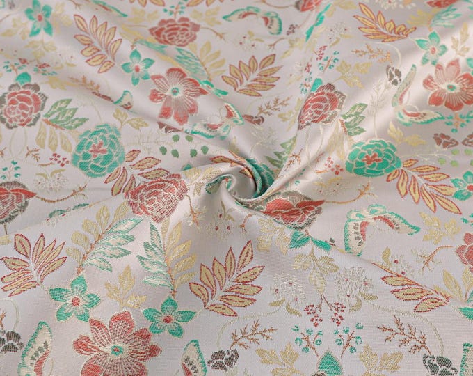 Japanese Traditional pattern Hundred Flowers Jacquard Brocade Fabric, Yukata Kimono Dress DIY Sewing Fabric, Home Furniture Fabric, 56"Width