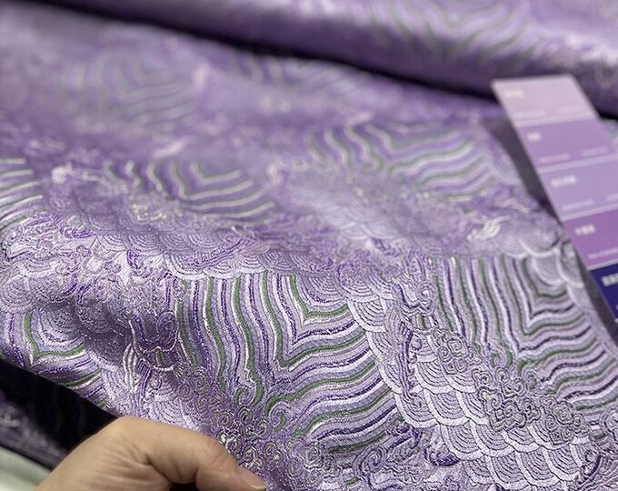 Lilac Ocean Waves Brocade Fabric: Silk Rayon Jacquard, 29.5" Wide