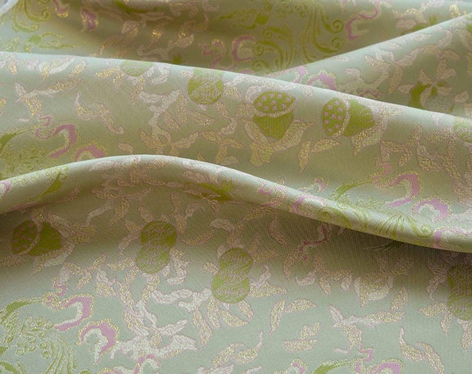 Gold thread Bean green Jacquard fabric, Phyllanthus chinensis, Upholstery, drapery, Quilting and Sewing fabric, 55" W By 1 Meter