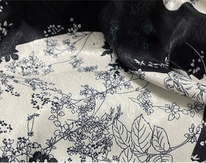 55"W black and white fabric, Herringbone bias satin printed fabric, Sewing, Upholstery, Decor, Costume, Curtain, Handbag, Sewing/Fabric