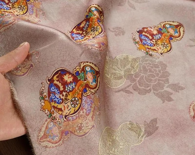 58"W pale pinkish gray gourd Tea silk satin fabric, rayon, Upholstery, Decor, Costume, Curtain, bag, Sewing, drapery, DIY, quilting/Fabric