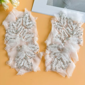 Par de apliques de diamantes de imitación plateados / Parches de cuentas de cristal hechos a mano / Trajes de baile para bodas y fiestas, ropa de escenario DIY