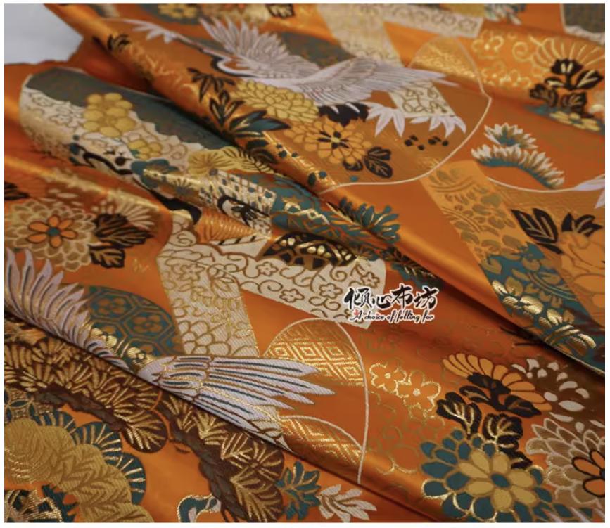 Japanese Kirin Silk Brocade Fabric: Colorful Nishijin Woven