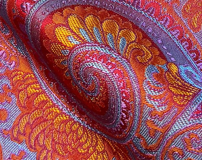 Red Chrysanthemum Brocade Fabric - 55" Wide Jacquard Material