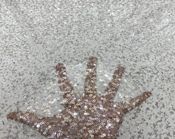 49“W Bead + 3/4mm crystal embroidery Sequin Fabric, Designer Fabric, Prom Dress, Doll Making, wedding, Sewing, DIY fabric by yard