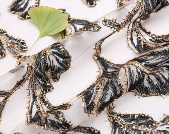 50"W Colorful Beautiful foil leaf flower sequin embroidery fabric, skirt, dress, Evening Dress & Cheongsam, see-through Soft Creative Fabric