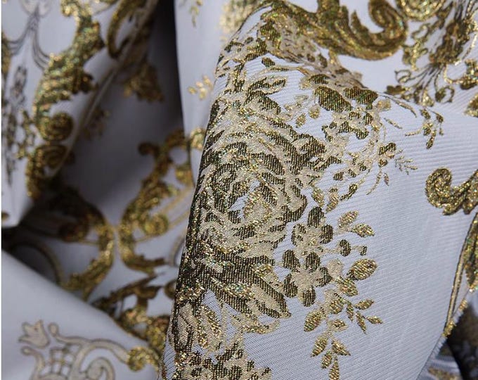 55“W Retro Palace Jacquard Dress Fabric - Damask Deco Fabric by the Meter, Upholstery, Quilting, Sewing, drapery & bookbinding, DIY/ fabric