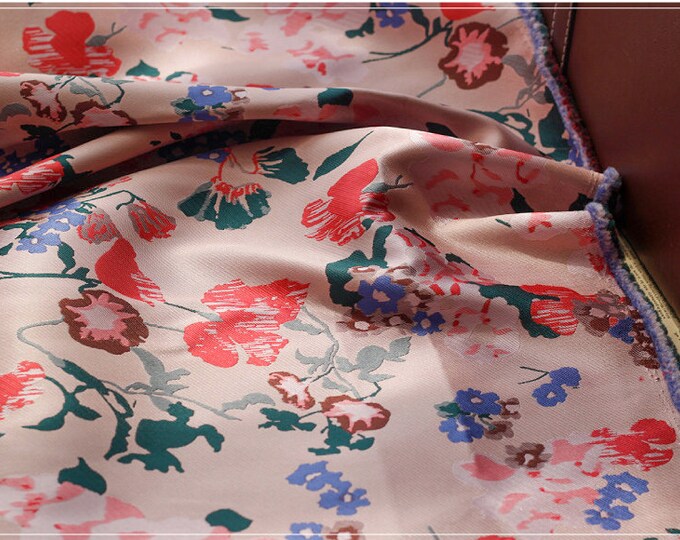 57"W vintage jacquard fabric, Morning glory tender pink Japanese style Fabric, Drapery, Upholstery, Decor, Costume, Dress/Fabric by 1 meter