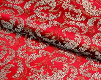 Silk Brocade Fabric: Moon Flower Design, 45" Wide - By The Meter