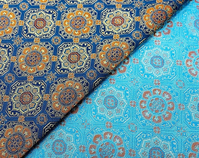 59“W Chinese Silk Brocade Fabric Sihe pattern, Home Decor, Table cloth, bed runner, pillow case, Cheongsam, Upholstery, Sewing, DIY/ Fabric