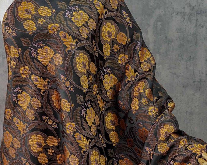 Luxury European Black Rose Scroll Jacquard Fabric – Elegant Brocade for Vest, Costume, Upholstery & Dressmaking