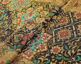 Luxury Brocade Jacquard Satin Fabric: Gold Woven Chinese Yun Brocade