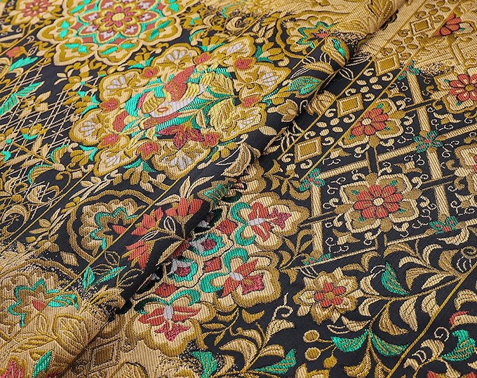 Luxury Brocade Jacquard Satin Fabric: Gold Woven Chinese Yun Brocade