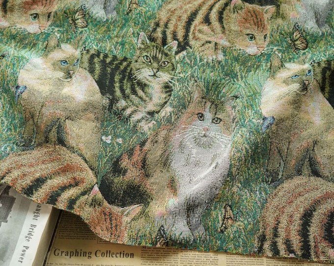 Autumn & winter Jacquard fabric, group of cats, Upholstery, Prom dress, Sewing fabric, Upholstery, Decor, Jacket, 59"W By 1 Meter