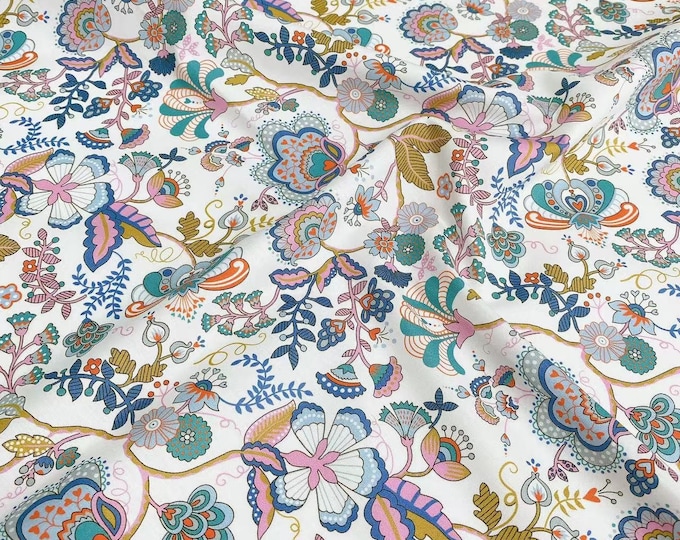 Japanese Printed Fabric, 100% Cotton, Flower pattern, Sewing Fabric for Dress, Kimono, home decor, Upholstery, Costume, handbag by 1 meter