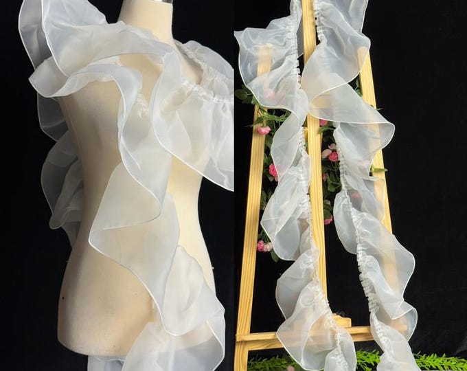 Sheer pleated ruffle, 20cm Wide 3D folds Ruffle Organza, Designer Fabric, Wedding, Gowns, Events, Decoration, Stiff shape and Texture fabric