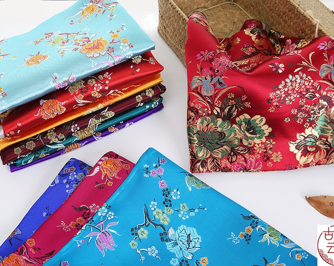 35"W Brocade Fabric Flower Blooming Design, Wedding Damask jacquard Fabric, 9 Colors on SALE, 10.99/meter Upholstery, Quilting , Sewing