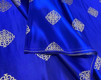 Blue Brocade Fabric: Chinese Mongolian Style Rayon Blend (29.5" Wide)