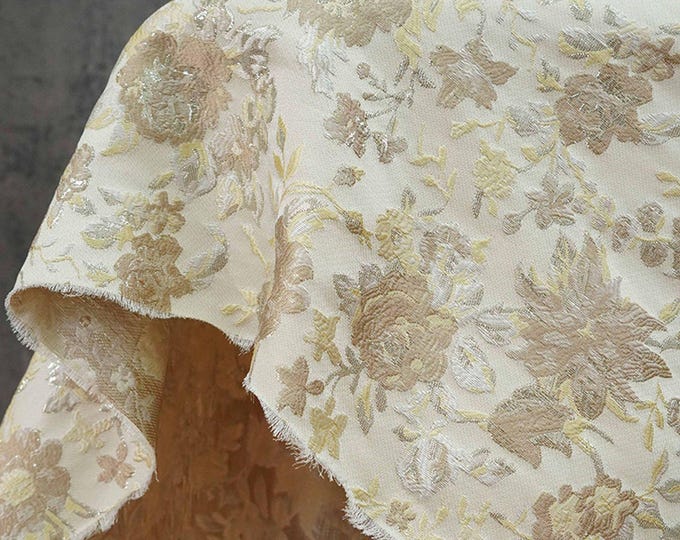 Silver Thread Jacquard Fabric: Vintage 3D Upholstery & Prom Dress Material
