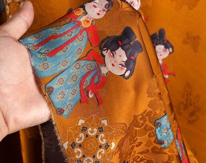 Ancient famous paintings printed 100% rayon Fabric, 55“W, Upholstery, Decor, Costume, Curtain, bag, Sewing, Scarf, doll/Fabric by the meter