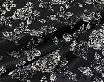 Black and white Jacquard embossed 3D fabric, peony flower design, Upholstery, Sewing fabric, 55" W By 1 Meter on SALE, dress, skirt fabric