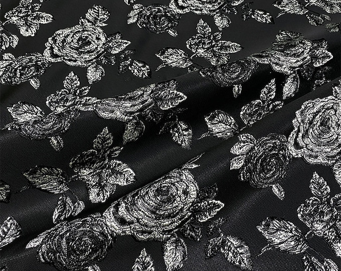 Black and white Jacquard embossed 3D fabric, peony flower design, Upholstery, Sewing fabric, 55" W By 1 Meter on SALE, dress, skirt fabric