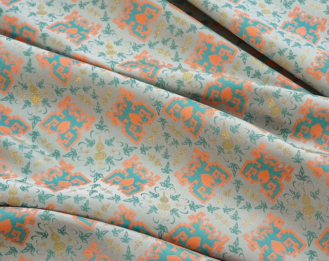 Ancient Asian totem pattern gold jacquard fabric, 59“Width, Upholstery, Decor, Costume, Curtain, Sewing, handbag, DIY/Fabric by the meter