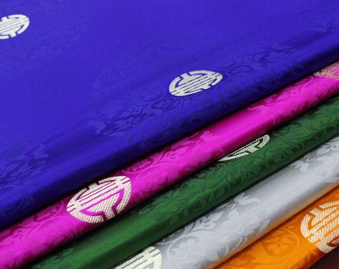 5 Colors 29.5"W Chinese Fu Symbol Satin Brocade Floral Brocade Jacquard Satin, upholstery fabric, drapery fabric