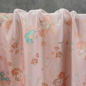 Pink Dunhuang Flying Apsara Kite Brocade Fabric By Yard | Gold Thread Jacquard Songjin