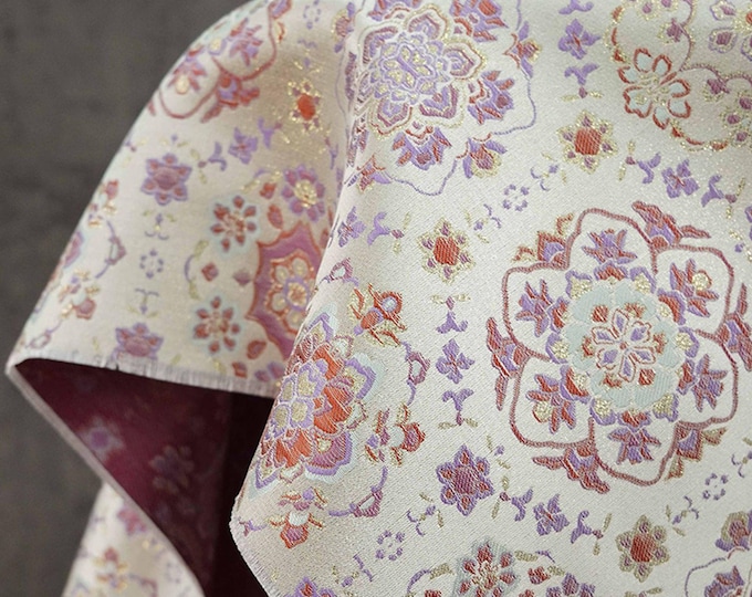 Sky Blue Floral Brocade Fabric: Gold Thread Jacquard, Cheongsam Hanfu Sewing