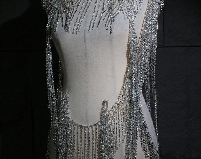 Crystal Glitter Rhinestone Tassel Chain - DIY Hand-Sewn Wedding Dress & Performance Outfit Accessories, 12cm, wedding, prom, Crafts supplier
