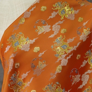 Gold Thread Brocade Fabric: Mongolian Tibetan Style, 60"W, By The Meter