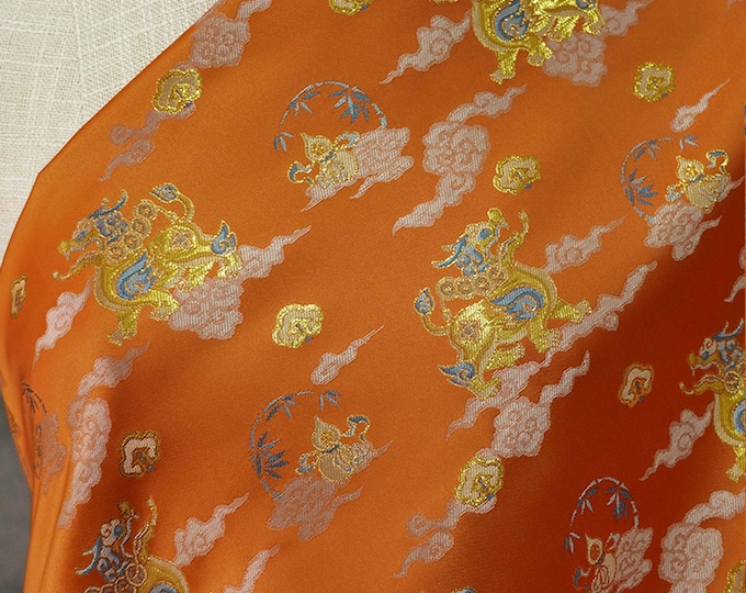 60“W gold thread Mongolian & Tibetan Brocade Fabric, Sewing, Wedding, wall decor, Cushion, Sofa, Table Runner, Pillow/Fabric by one meter