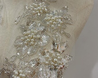 Luxury 16" Soft Embroidered Lace Trim – Bridal Wedding Veil, Light Ivory, By Yard, sequins wedding dress, headwear, shoes, DIY accessories