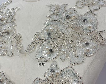 Luxury 13" Soft Embroidered Lace Trim – Bridal Wedding Veil, Light Ivory, By Yard, sequins wedding dress, headwear, shoes, DIY accessories