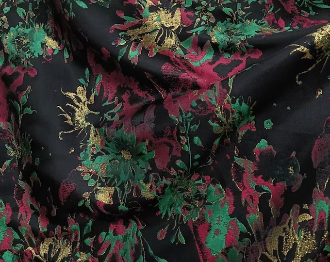 Vintage Iridescent Floral Jacquard Fabric: Metallic Gold Thread, 66"W
