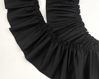 Black Cotton Ruffle Fabric Trim: DIY Doll Clothing, Decor - 3" Width