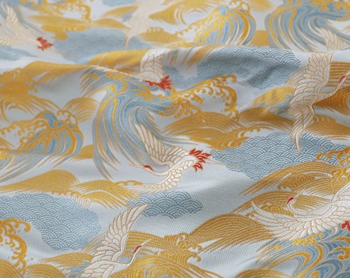59"W Chinese classic pattern, Crane Jacquard Satin fabric, Retro Silk Brocade By The Meter, Home Decor Fabrics, Upholstery, Sewing, Qipao