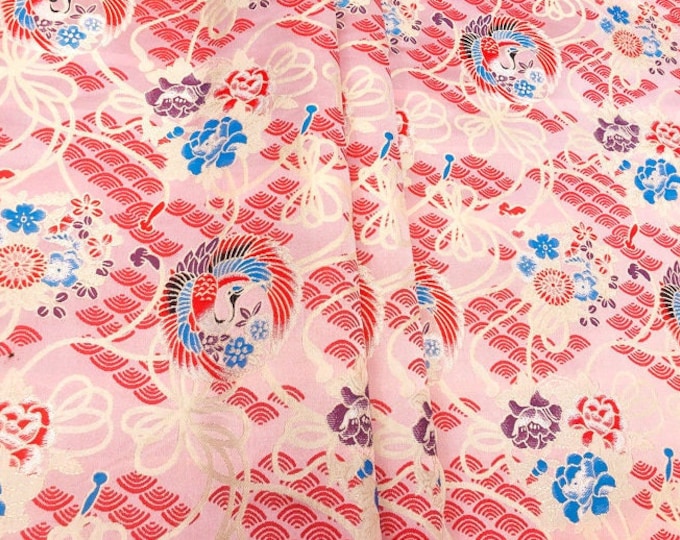 59"W Sweet Bird and flower Brocade Fabric, Satin Brocade, Fabric For Kids Dress, Chinese new Year Fabric, Jacquard Weave Fabric By the Meter
