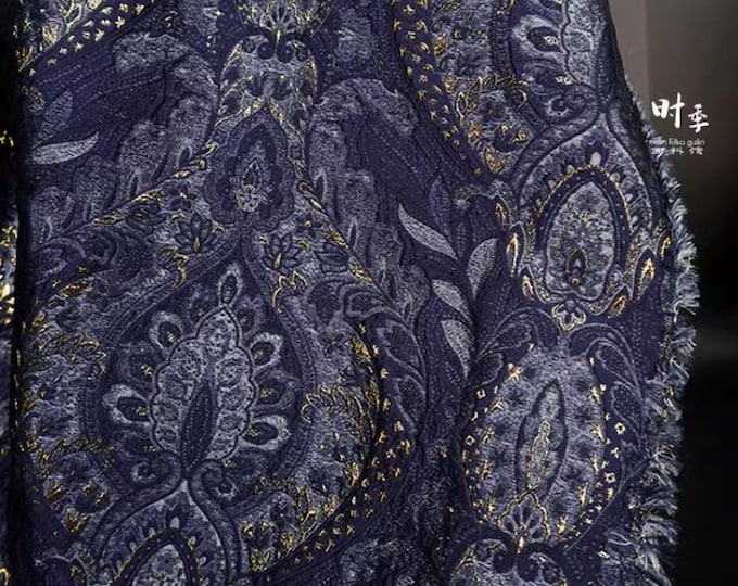 55“W Retro Palace Jacquard Dress Fabric - Damask Deco Fabric by the Meter, Upholstery, Quilting, Sewing, drapery & bookbinding, DIY/ fabric