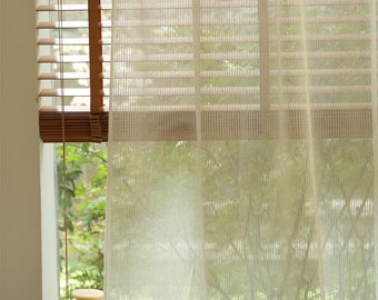 110"H Japanese High-grade striped natural rain dew hemp yarn vertical grain Curtain Fabric, Living Dining, Bedroom, Decor, Background/Fabric