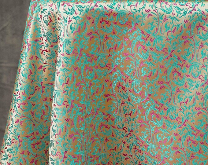 59"W teal purple wheat flower Traditional Brocade Jacquard Special Occasion Renaissance Fashion Fabric by the Meter