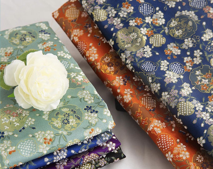Oriental Fabric, Asian Fabric, Modern Japanese Floral Jacquard Silk Brocade fabric by the meter, 6 colors On SALE