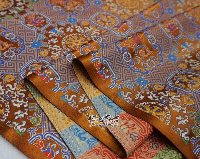 Caramel Brocade Fabric: Chinese Jacquard Weave Silk Satin (29.5" Wide)