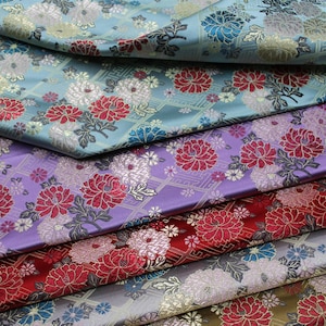 Japanese Fabric, Modern Japanese Floral Jacquard silk brocade by the meter, 29.5 Width, 5 colors On SALE image 1