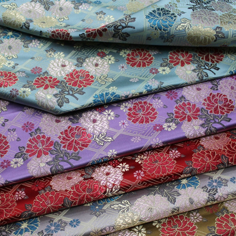 Japanese Fabric, Modern Japanese Floral Jacquard silk brocade by the meter, 29.5 Width, 5 colors On SALE image 1