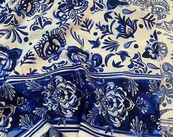 Chinese Blue Printed Fabric, 100% Cotton, Sewing Fabric for Dress, Cheongsam, home decor, sell by the Meter,Upholstery, Quilting and Sewing